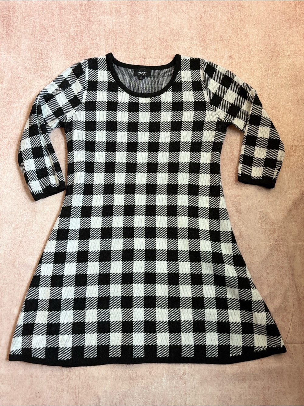 Size Large Womens Black & White Buffalo Check Mini Sweater Dress